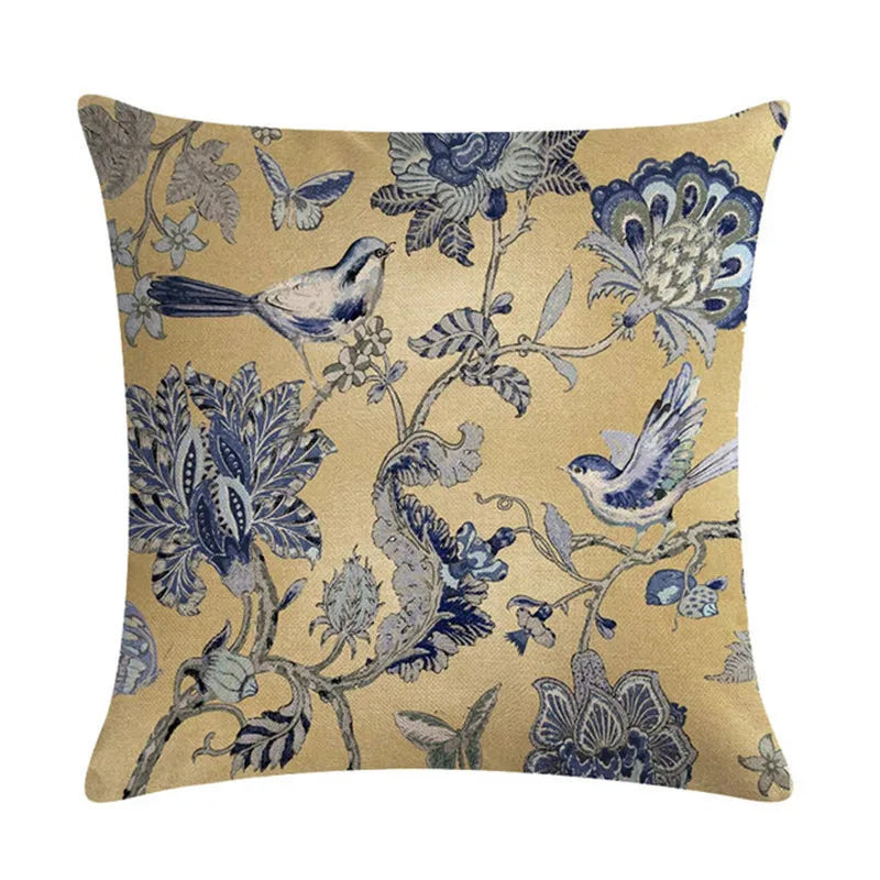 Axyaa Bird Print Cotton Linen Cushion Cover 45X45cm