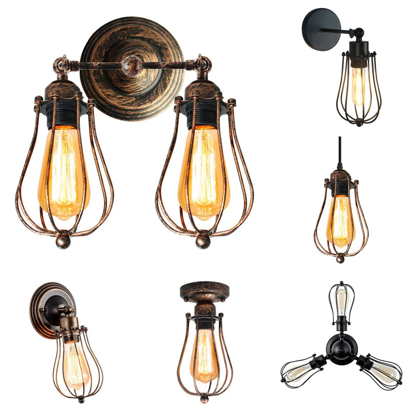 Axyaa Rustic Wire Metal Cage Wall Sconce E27 Adjustable Industrial Retro Wall Lamp