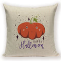 Happy Halloween Pumpkin Print Linen Throw Pillow Cover by Axyaa