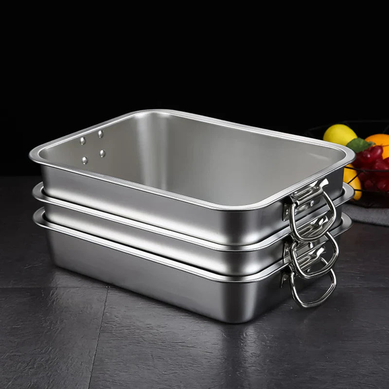 Axyaa Stainless Steel Food Storage Tray with Handles for Baking and Serving