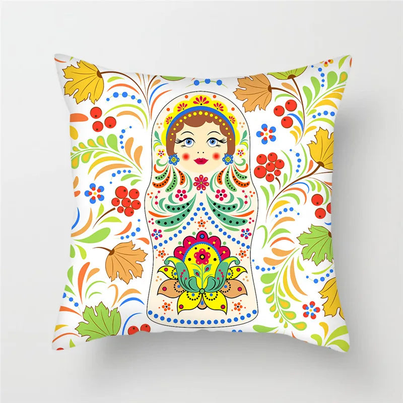 Axyaa Cartoon Doll Pattern Polyester Cushion Cover for Home Decor