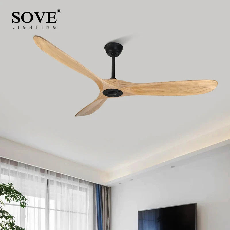 Axya 60 Inch Vintage Wood Ceiling Fan With Remote Control - DC 220V