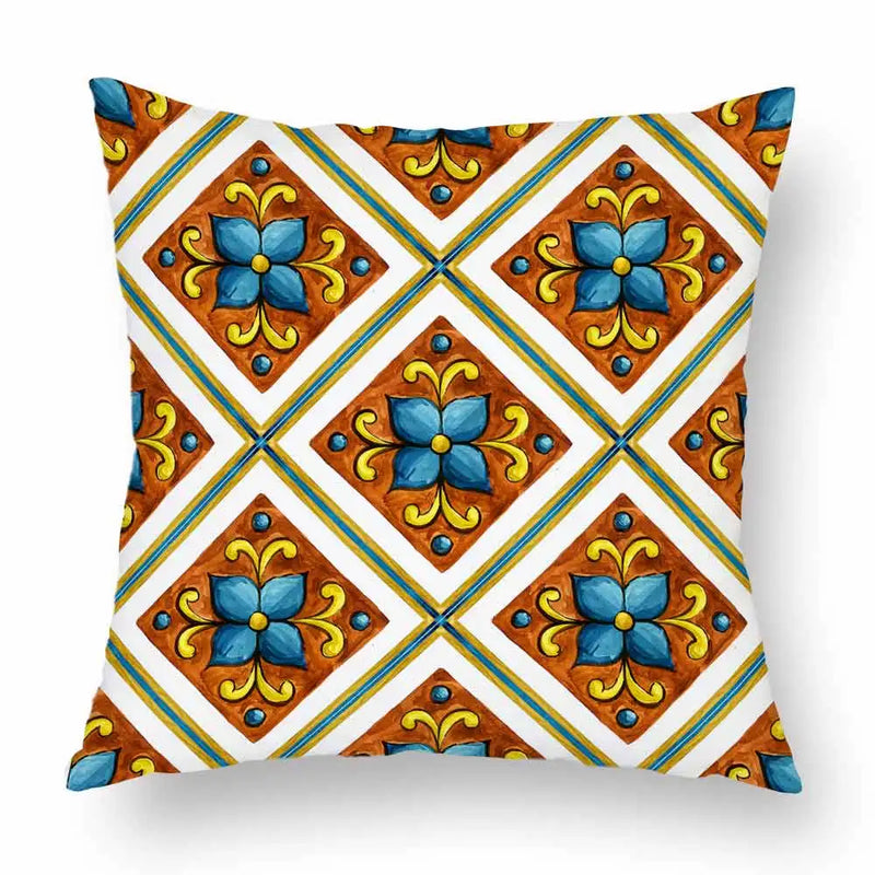 Axyaa Watercolor Geometric Flowers Polyester Cushion Cover Sofa Throw Pillow Cover
