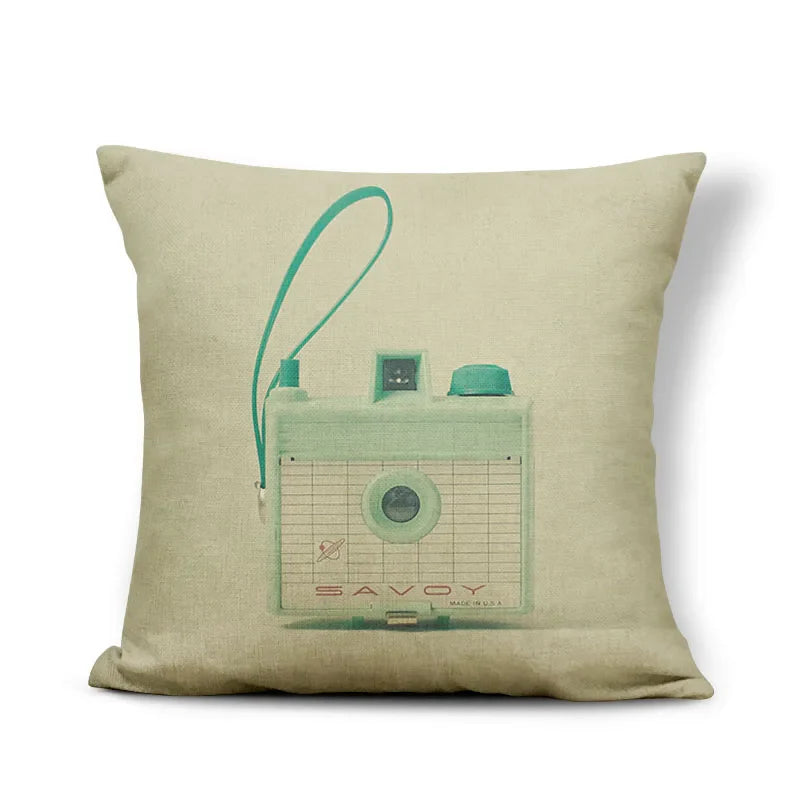 Axyaa Retro Record Camera Pillow Cover - 45X45CM