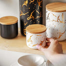 Axya Marbled Ceramic Storage Jar with Bamboo Lid - Food & Spice Container