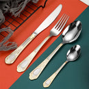 Axyaa Retro Carved Stainless Steel Cutlery Set - Luxury Family Dinnerware