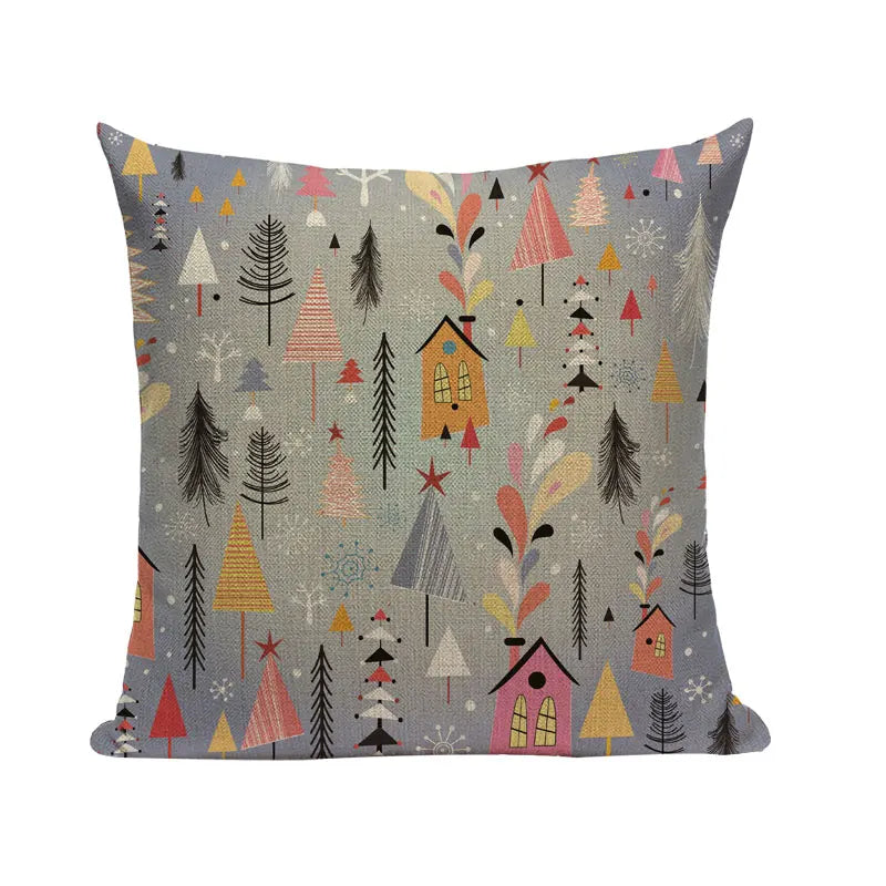 Axyaa Merry Christmas Decor Pillow Cover Set 45x45cm Linen Noel Cushion Cases