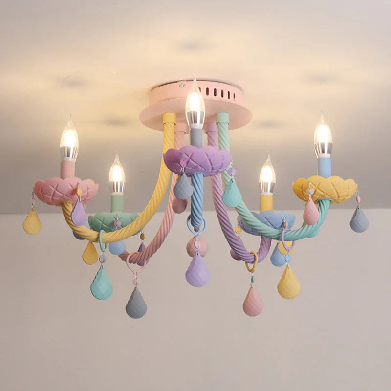 Axyaa European Rainbow Chandelier: Children's Bedroom Princess Makaron Lamps