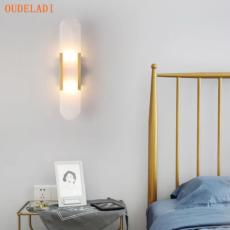 Axya Marble Wall Lamps: Minimalist Nordic LED Sconce for Living Room, Bedroom, and Bathroom