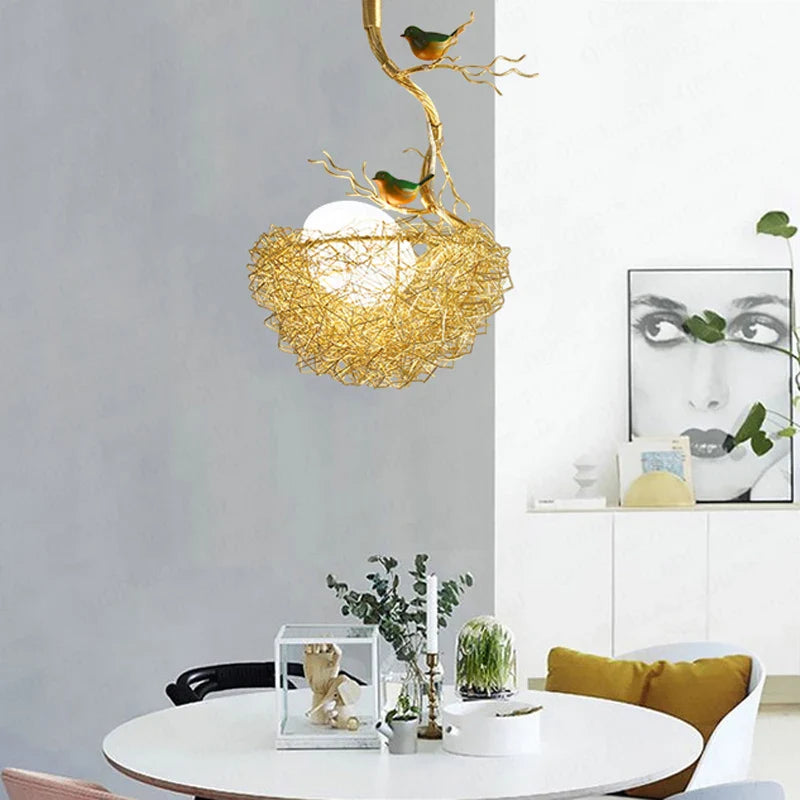 Axya Modern Gold Bird'S Nest Glass Pendant Light for Kitchen Dining Living Room