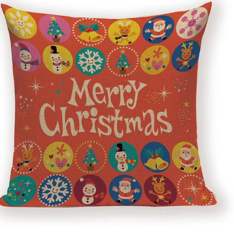 Axyaa Festive Santa Claus Christmas Tree Linen Throw Pillow Case