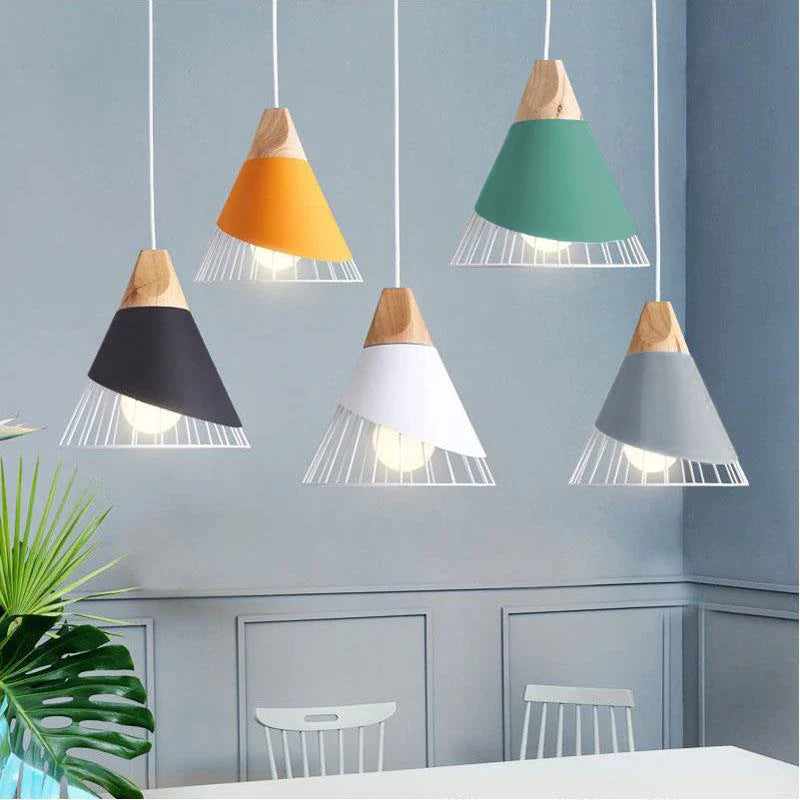 Axya Modern Wood Pendant Lights E27 Iron Hanging Lamp for Home Lighting Fixtures