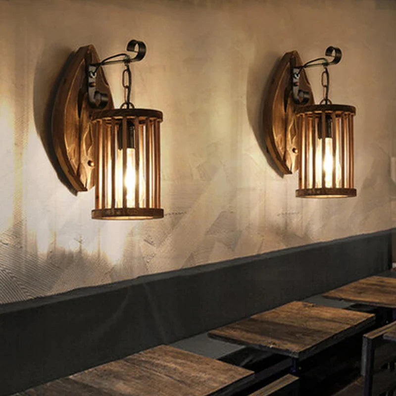 Axyaa Country Retro Industrial Wood Wall Sconce for Restaurant Bar Aisle