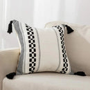 Axyaa Woven Tassel Cushion Cover - White & Black - 45x45 - Home Sofa Decor