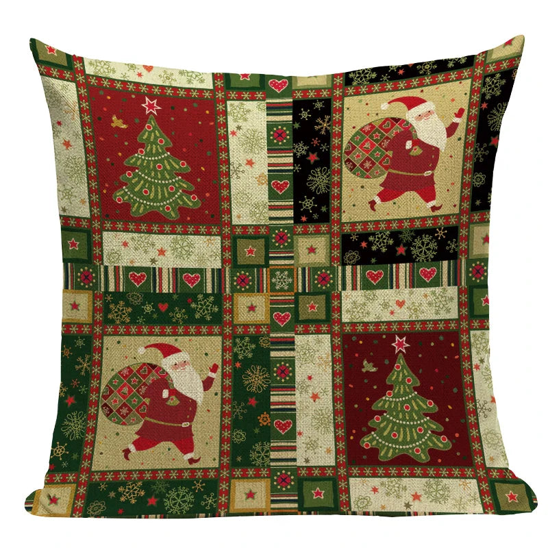 Axyaa Christmas Deer Snowman Cartoon Cushion Cover - Festive Decor Pillowcase
