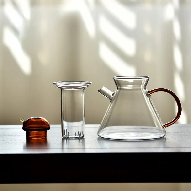 Axya Glass Teapot & Teacup Set - Stained Glass Design, High Temperature Resistant