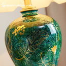 Axyaa Luxury Green Ceramic Table Lamp - Retro Chinese Style with Hand-Painted Golden Leaf