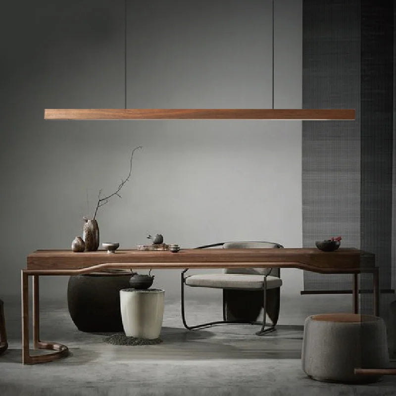 Axya Black Walnut Dining Pendant Light - Nordic Style Long Strip Lamp