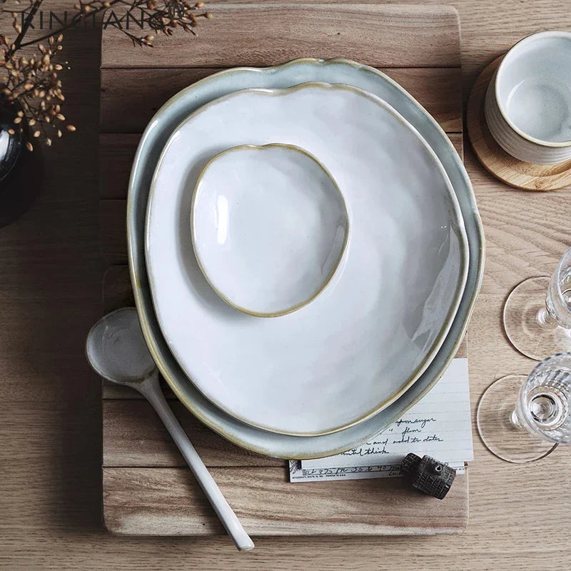 Axya Ceramic Pottery Dinnerware Set Irregular Plates Wholesale Restaurant Dishes