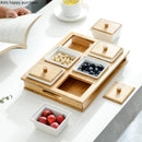 Axya Ceramic Snacks Plate Set with Wood Cover and Glass Cover