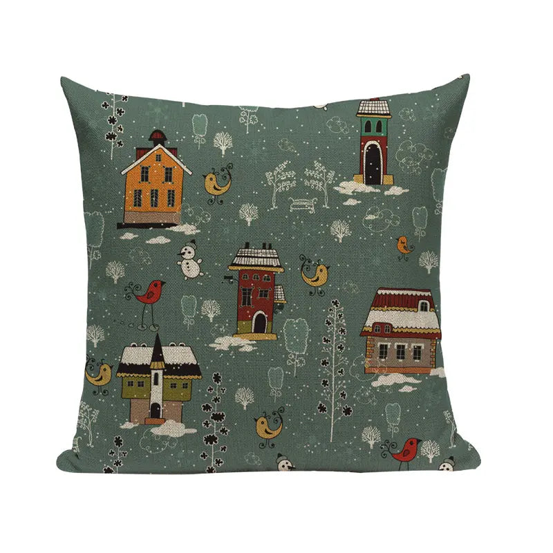 Axyaa Merry Christmas Decor Pillow Cover Set 45x45cm Linen Noel Cushion Cases