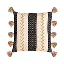 Axyaa Boho Style Gold Embroidered Cotton Pillow Cover, Black Ivory 45x45/30x50cm