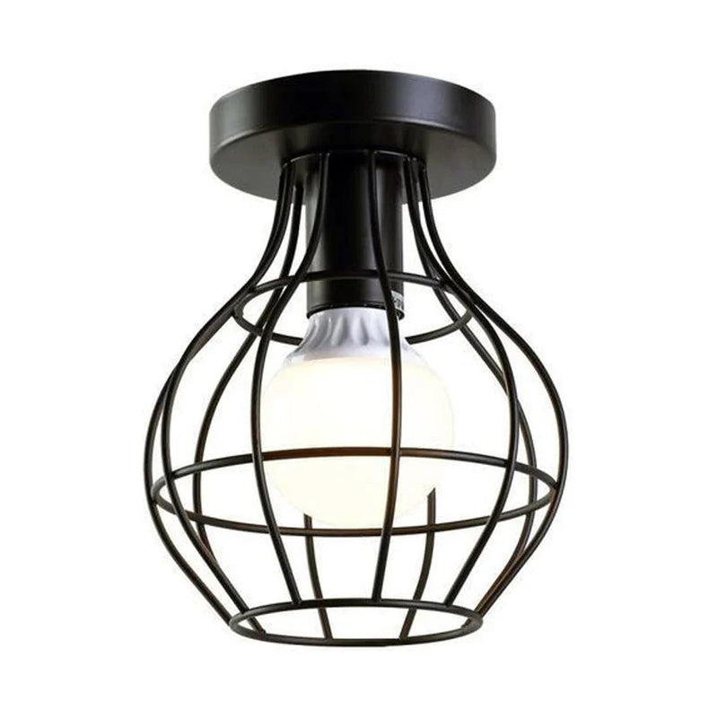 Axyaa Black Wrought Cage LED Ceiling Light Fixture - Modern Chandelier for Home Décor