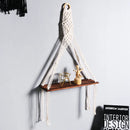 Axyaa Hanging Wall Shelves Black Wooden Shelf Candle Holder Macrame Storage Boho Home Decor