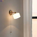 Axyaa Milk Glass LED Wall Light with Pull Chain Switch - Modern Nordic Copper Wall Beside Lamp