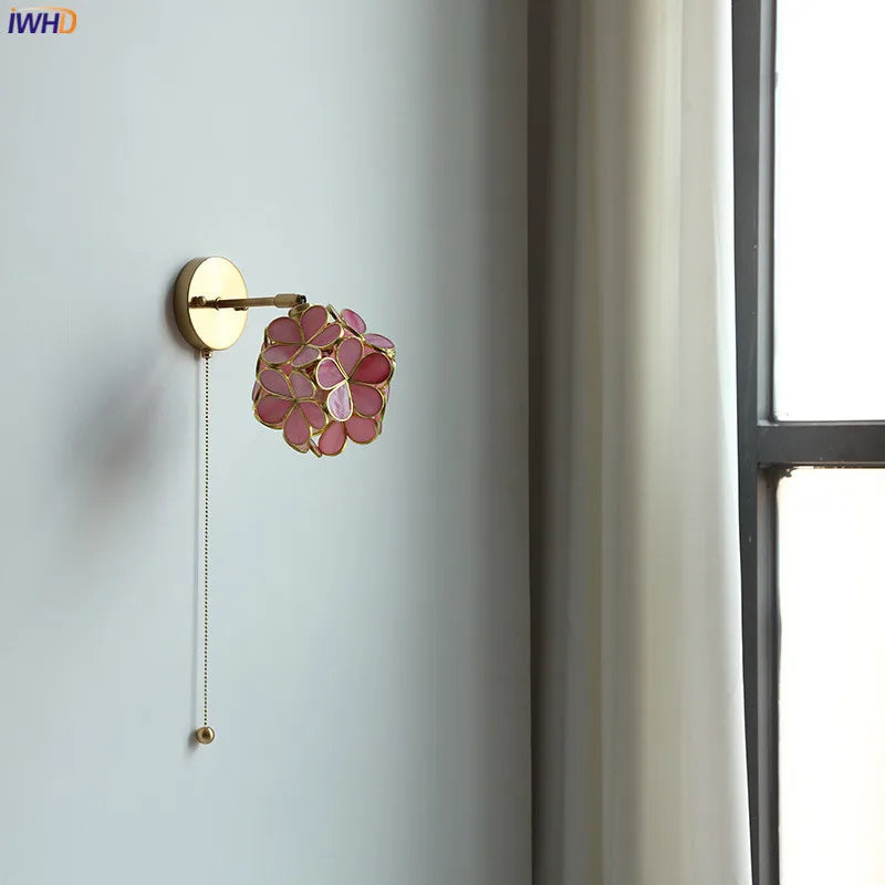 Axyaa Pink Petal LED Wall Sconce with Pull Chain Switch - Modern Nordic Wall Lamp