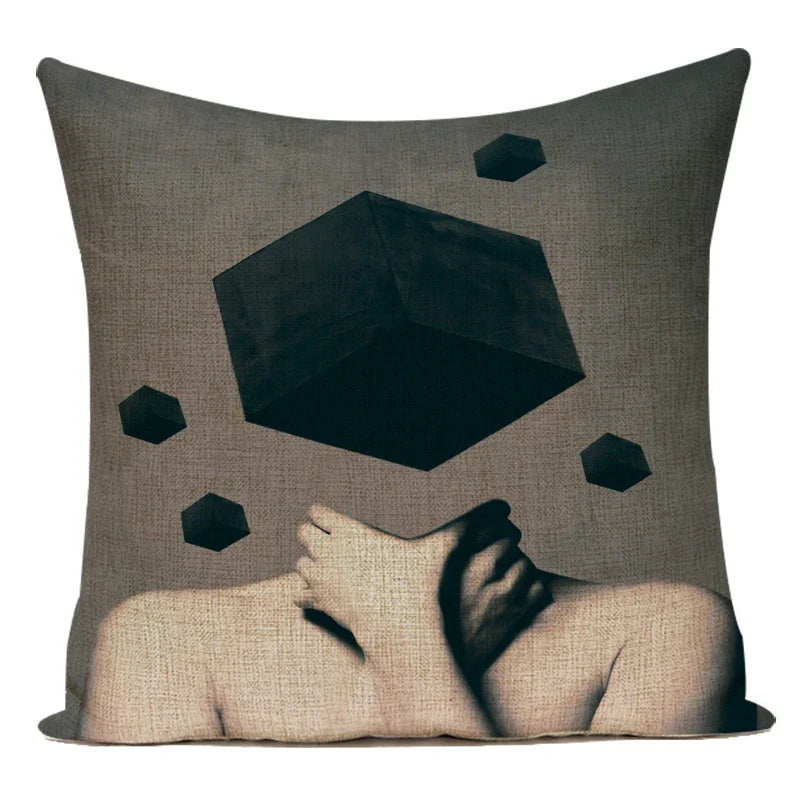 Axyaa Retro Art Woman Abstract Linen Cushion Cover Decorative Throw Pillow
