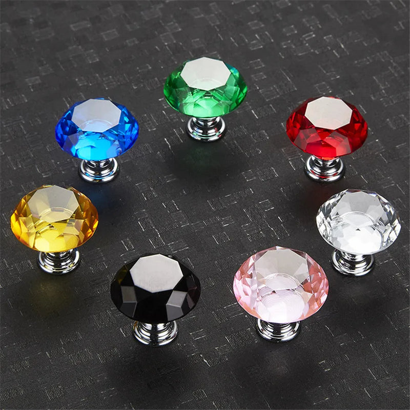 Axyaa 40mm Diamond Crystal Glass Cabinet Knobs - 10 Pack