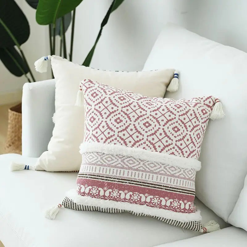 Moroccan Style Tassel Cushion Cover 45x45cm for Home Decor Sofa Bed - Axyaa