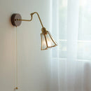 Axyaa Vintage Copper Wall Lamp with Wood Base and Pull Chain - Bedroom Bathroom Lighting