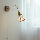 Axyaa Vintage Pull Chain Wall Lamp with Copper Arm Wood Base Bedroom Bathroom Lighting