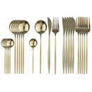 Axyaa Black Stainless Steel Dinnerware Set: 24Pcs Cutlery Flatware Gift Set