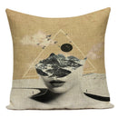 Axyaa Retro Art Woman Abstract Linen Cushion Cover Decorative Throw Pillow