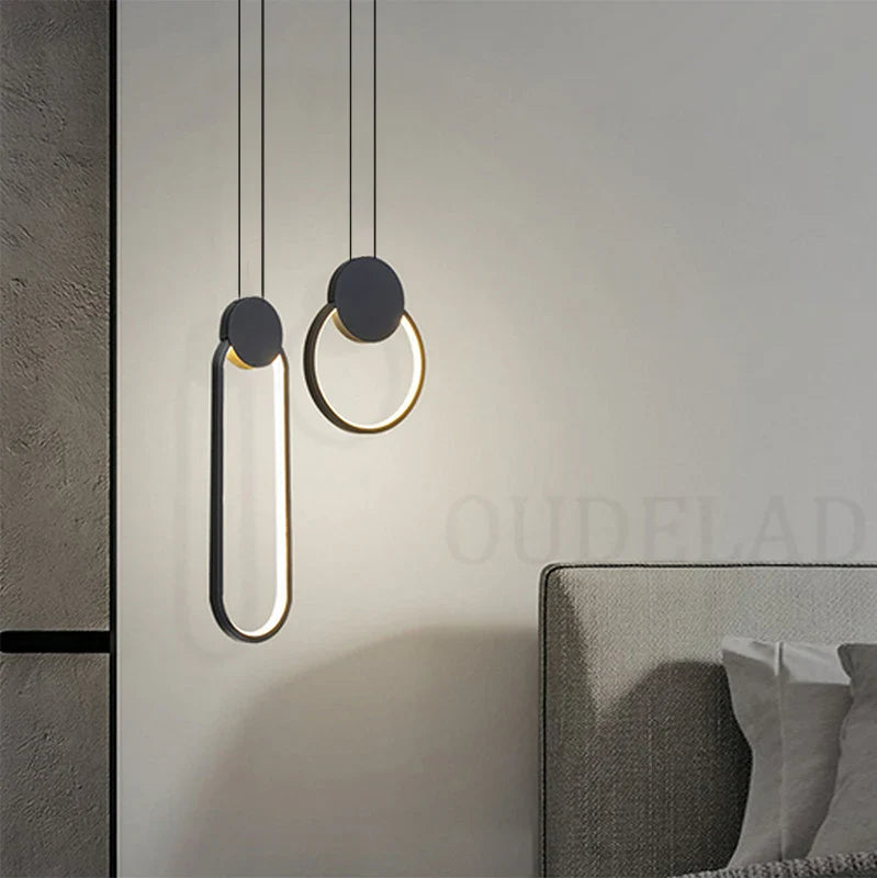 Axya Black Ring Pendant Lamp: Nordic Minimalist Design, Dimmable LED, High Ceiling Hanging Light