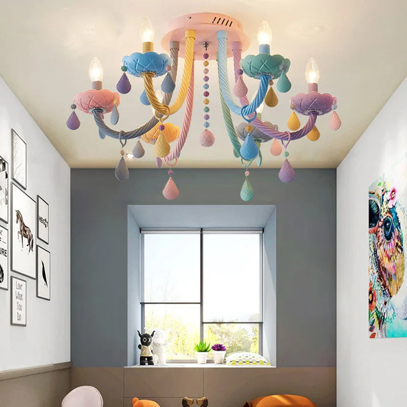 Axyaa European Rainbow Chandelier: Children's Bedroom Princess Makaron Lamps