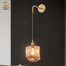 Axyaa Amber Glass Wall Lamp Switch, Modern Copper LED Wall Light for Home, Bedroom, Living Room