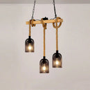 Axyaa Retro Industrial Chandelier Wood Pendant Lamp Iron Hemp Rope Hanging Lamp