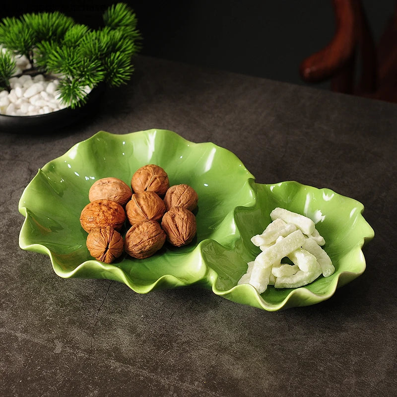 Lotus Leaf Ceramic Plate Set by Axya: Stylish Fruit Snack Dinner Salad Bowl tray Ornaments