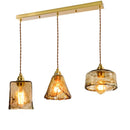 Axyaa Wood Copper Pendant Lights Flush Japanese Style Amber Glass LED Lamp