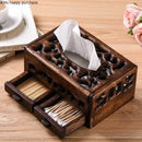 Axya Solid Wood Tissue Box Tray: Retro Multifunctional Living Room Storage