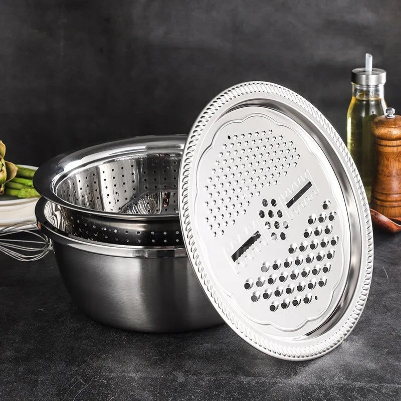 Axyaa Stainless Steel Grater Set with Garlic Press, Potato Slicer - Kitchen Vegetable Fruit Tools