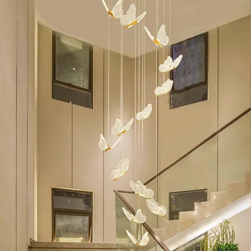 Axyaa Butterfly Staircase Pendant Lights: Elegant Loft Decor Lamps for Home Living Room