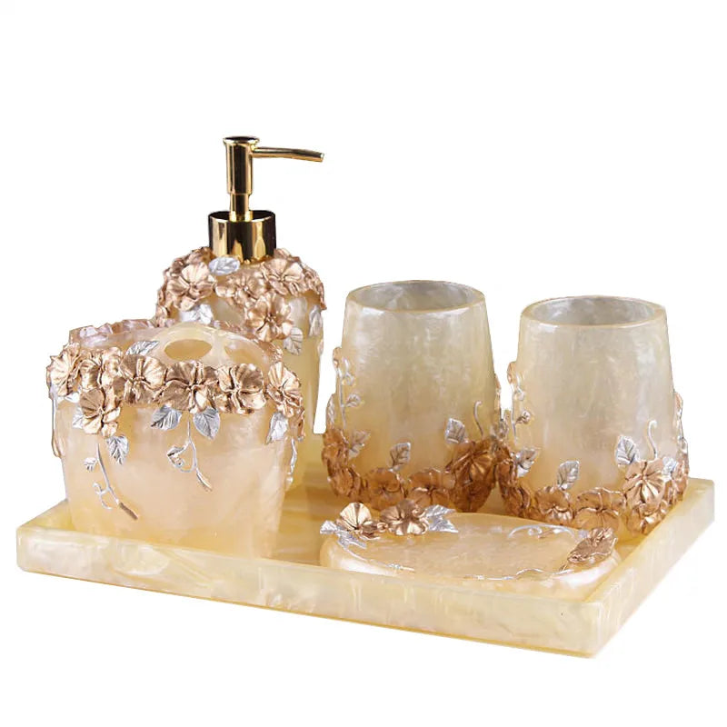 Axya Resin Five-piece Bathroom Set - Elegant European Style Washbasin and Toothpaste Storage