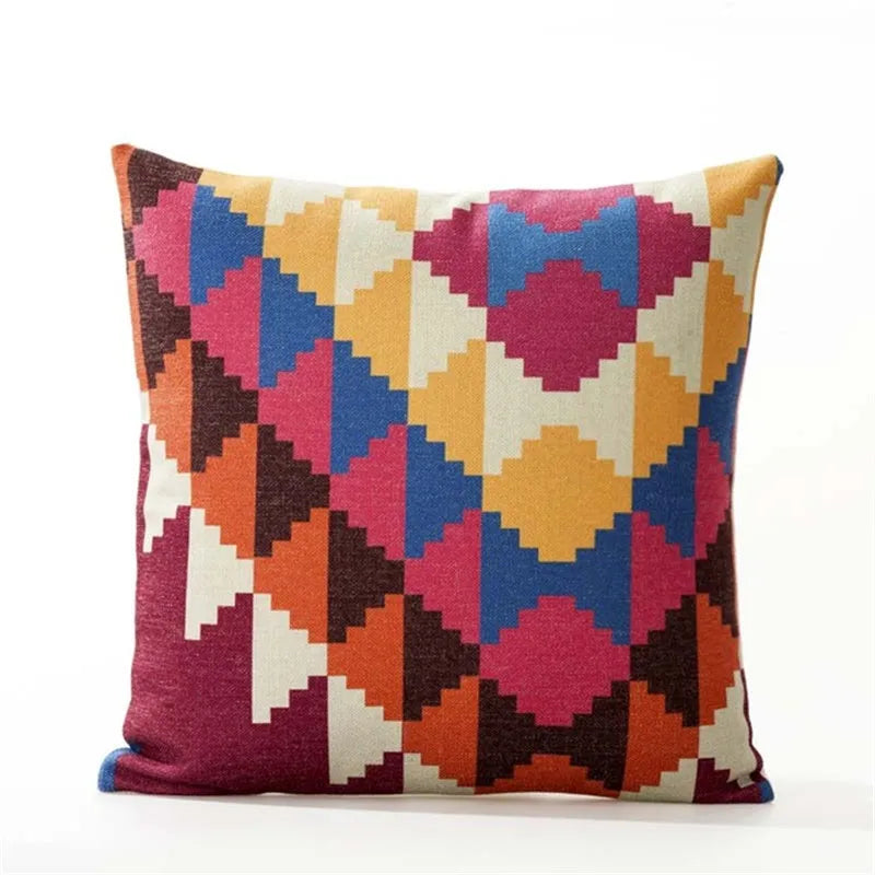 Axyaa Black & White Linen Sofa Cushions Cover - Nordic Bohemian Ethnic Grey Geometric Pillow Cover