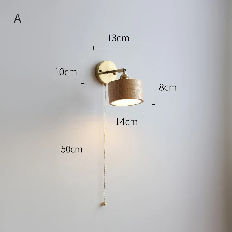 Axyaa Nordic LED Wall Lights with Pull Chain Switch, Walnut Finish
