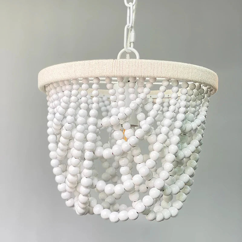 Axyaa Wooden Beads Chandelier White Mini Pendant Light for Bedroom & Kitchen